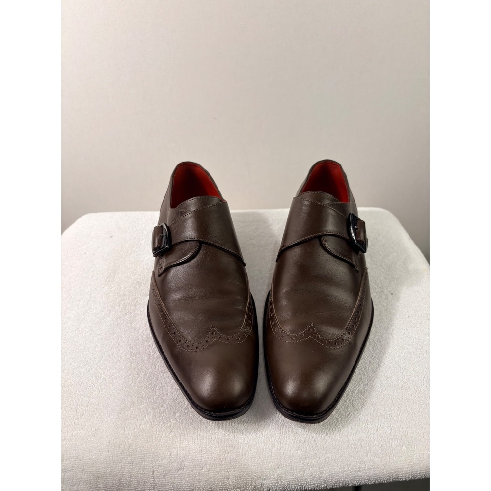 Elite Male by MS Brown Leather Single Monk Strap Wingtip Brogue Shoes Size 11